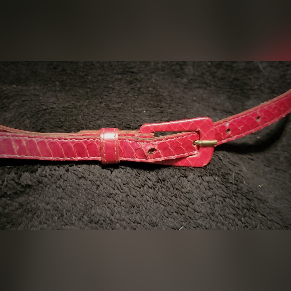 Red Snakeskin Leather Belt, Vintage, Medium